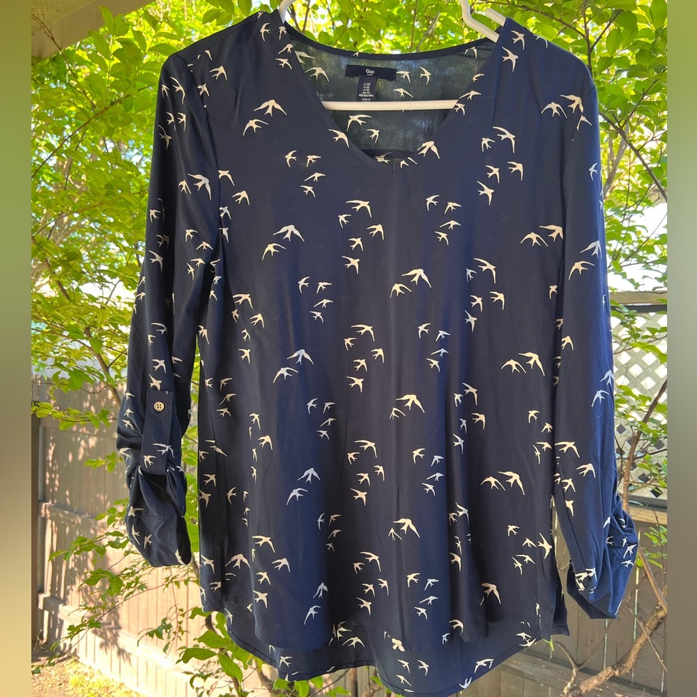 Navy Gap Blouse with Birds in Flight